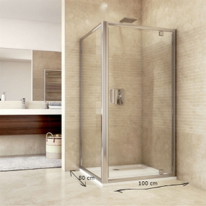 Sprchovací kút, Mistica, obdĺžnik, pivotové dvere a pevný diel 100x80x190 cm, chróm ALU