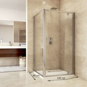 Sprchovací kút, Mistica, obdĺžnik, pivotové dvere a pevný diel 100x90x190 cm, chróm ALU