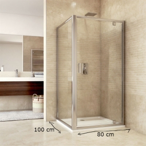 Sprchovací kút, Mistica, obdĺžnik, pivotové dvere a pevný diel 80x100x190 cm, chróm ALU