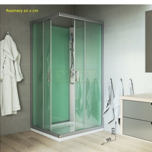 Sprchový box, štvorcový, 90 cm, satin, sklo Point, liatá vanička, bez striešky CK34122M