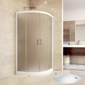 Sprchový set: sprchovací kút 100x100x190 cm, R550, biela ALU, sklo Grape, liata vanička CK608B61HM