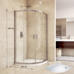 Sprchový set: sprchovací kút 100x100x190 cm, R550, chrómALU, sklo Grape, liata vanička CK608B66HM