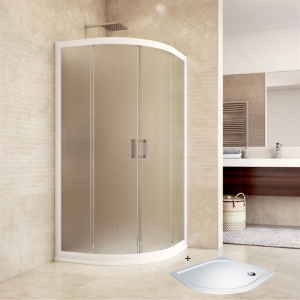 Sprchový set: sprchovací kút 90x90x190 cm, R550, biela ALU, sklo Grape, liata vanička CK608B01HM