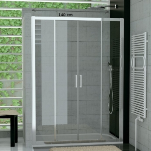 Top-Line posuvné dvojdielne sprchové dvere s dvoma pevnými stenami v rovine Tops4 SanSwiss 190x140 cm