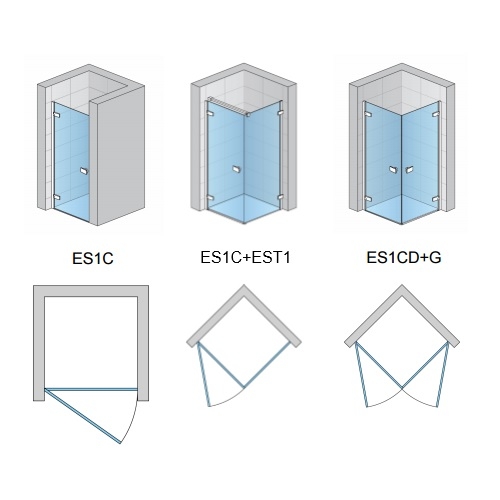 Escura sprchové krídlové dvere ES1C nákresy možností