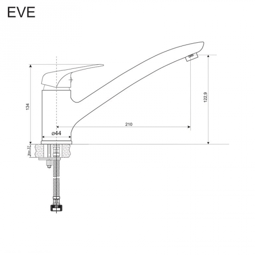 Drezová batéria Eve ploché ramienko 210mm rozmery