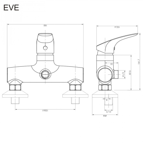 Sprchová batéria Eve 150mm rozmery