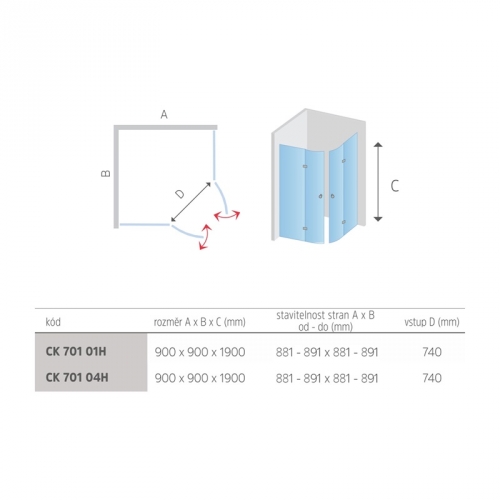 Sprchový kút Fantasy CK701XXH nákres