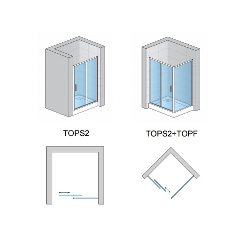 Top-Line posuvné sprchové dvere Tops2 nákres kombinácií