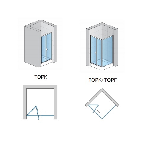 Top-Line zalamovacie sprchové dvere Topk nákres kombinácií