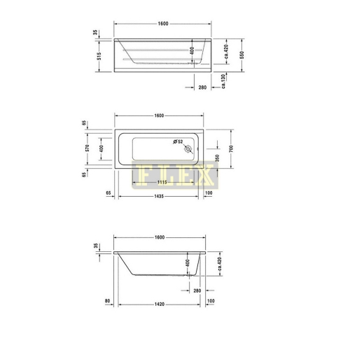 Vaňa  d-code duravit 160x70 rozmery