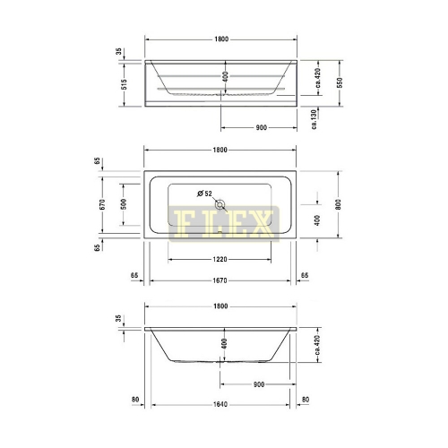 Vaňa  d-code duravit 180x80 rozmery